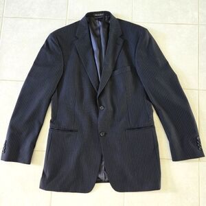 Vintage Black Pinstripe Suit Jacket Sz M Medium Worsted Wool Tommy Hilfiger 40R